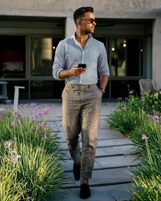 Grey Linen Chinos Outfits: 