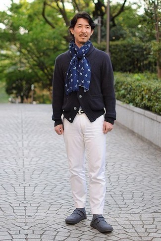 Black and White Canvas Belt Outfits For Men: 