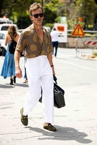 Brown Polka Dot Short Sleeve Shirt Outfits For Men: 