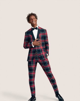 Navy and Red Plaid Suit Outfits: 