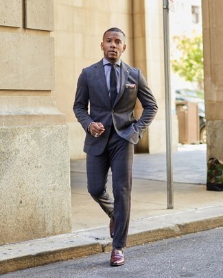 Charcoal Plaid Pocket Square Outfits: 