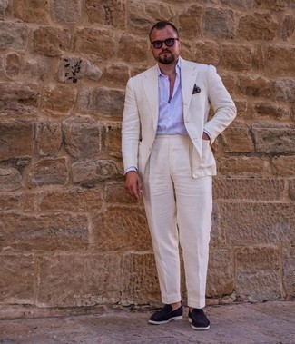 White Suit with Dress Shirt Outfits: 