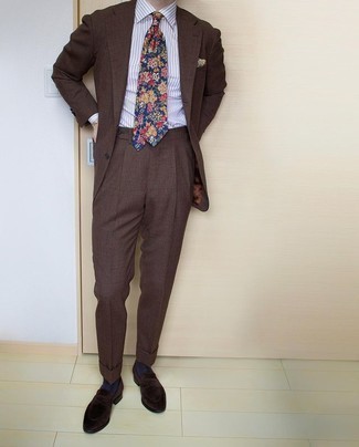 Dark Brown Velvet Loafers Outfits For Men: 