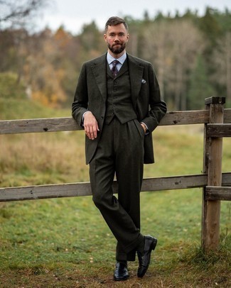Dark Green Three Piece Suit Outfits: 