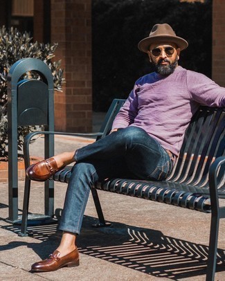 Brown Leather Loafers Smart Casual Outfits For Men After 40: 
