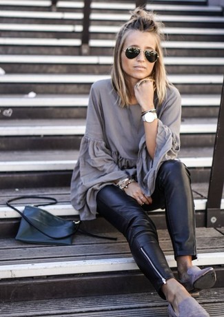 Grey Suede Loafers Outfits For Women: 