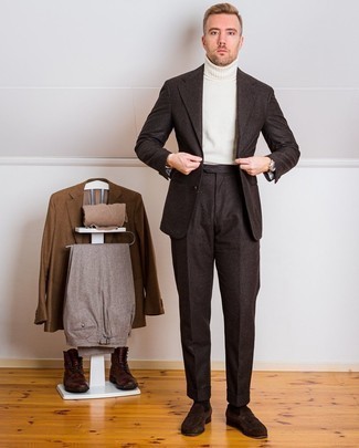 Dark Brown Wool Suit Outfits: 