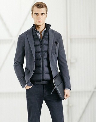 Charcoal Gilet with Blazer Outfits For Men: 