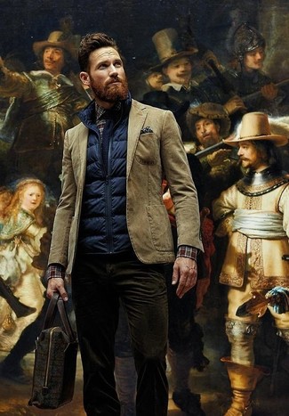 Tobacco Cotton Blazer Outfits For Men: 