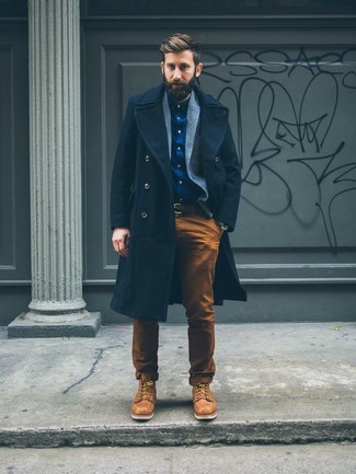 Tan Leather Work Boots Outfits For Men: 