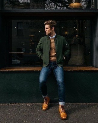 Tan Cable Sweater Outfits For Men: 