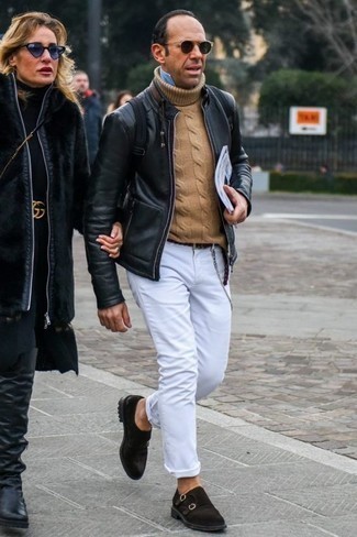 Tan Cable Sweater Outfits For Men: 