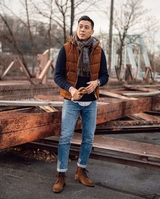 Tobacco Gilet Outfits For Men: 