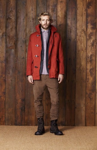 Red Duffle Coat Outfits For Men: 