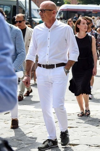 White No Show Socks Outfits For Men: For a cool and relaxed ensemble, pair a white long sleeve shirt with white no show socks — these pieces play really great together. For maximum style effect, complete this ensemble with a pair of charcoal athletic shoes.