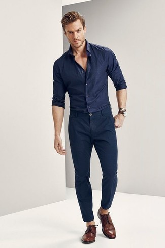 Slim Chinos With Textured Stretch In Navy