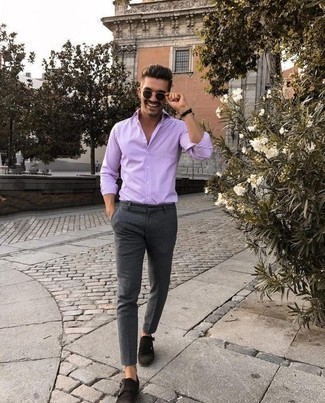 Chinos with Purple Long Sleeve Shirt Smart Casual Summer Outfits In (3 & outfits) | Lookastic