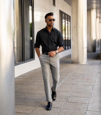 Primitiv Kakadu Monumental Grey Chinos with Black Long Sleeve Shirt Outfits (33 ideas & outfits) |  Lookastic