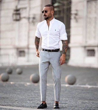White Shirt with Grey Pants Outfits For 