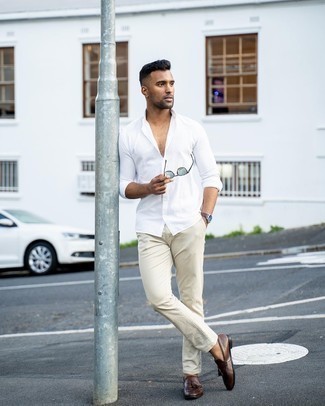 Pants with beige white shirt 