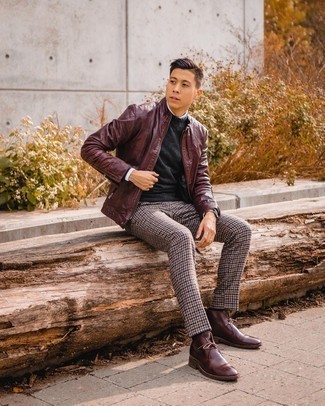 Burgundy Check Chinos Outfits: 