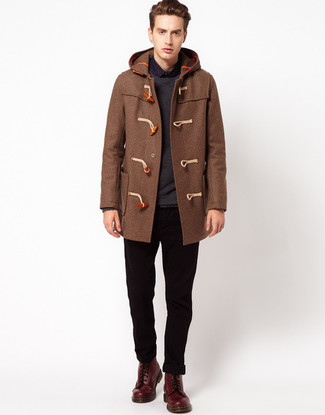 Brown Duffle Coat Outfits For Men: 