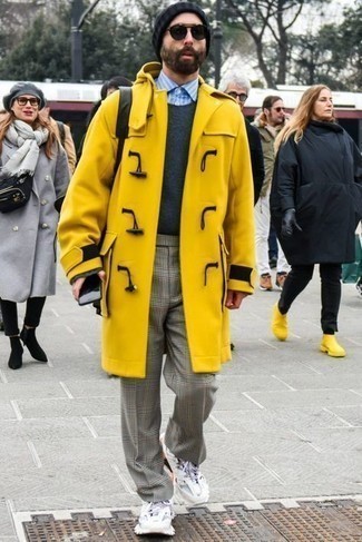 Mustard Duffle Coat Outfits For Men: 