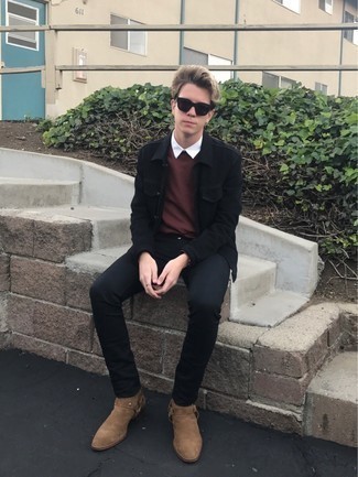 Beige Suede Chelsea Boots Smart Casual Outfits For Men In Their Teens: 