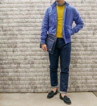Blue Shirt Jacket Outfits For Men: 