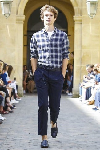 Harris Tailored Fit Plaid Button Up Shirt In Summer Navy At Nordstrom