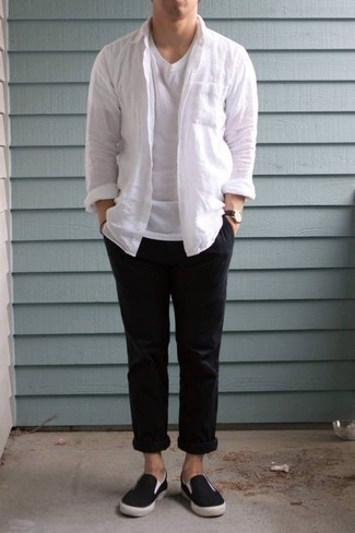 Super Dicky Bib Front Long Sleeve Shirt White