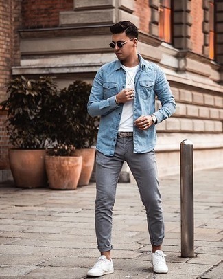 White Shoes with Chambray Shirt Casual Outfits For Men (162 ideas &  outfits)