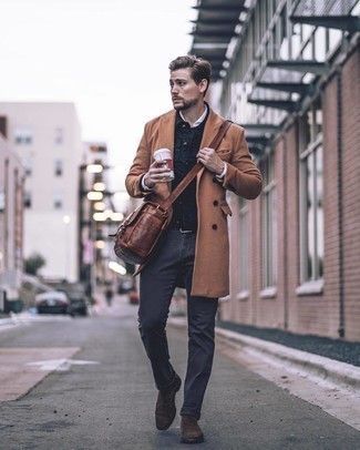 Brown Leather Messenger Bag Outfits: 
