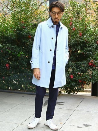 Blue Long Sleeve Shirt Outfits For Men: 
