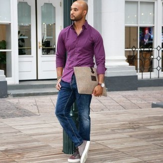 Blue Jeans with Purple Vertical Striped Shirt Outfits For Men (8 ideas &  outfits)