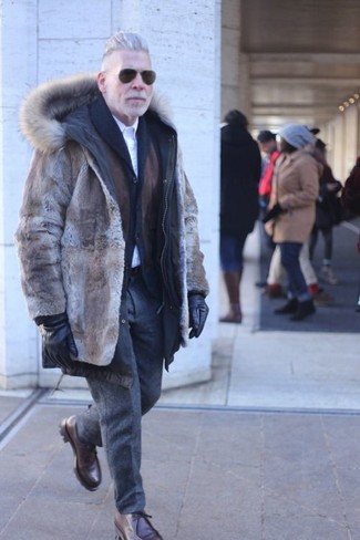 Brown Fur Coat Outfits For Men: 