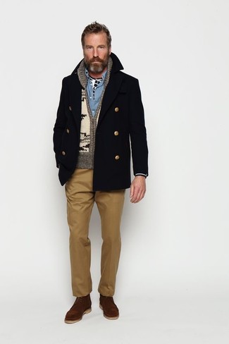 Tan Shawl Cardigan Outfits For Men: 