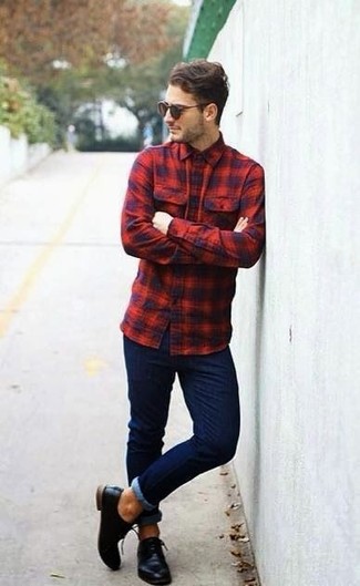 Red And Blue Tattered Hem Shirt