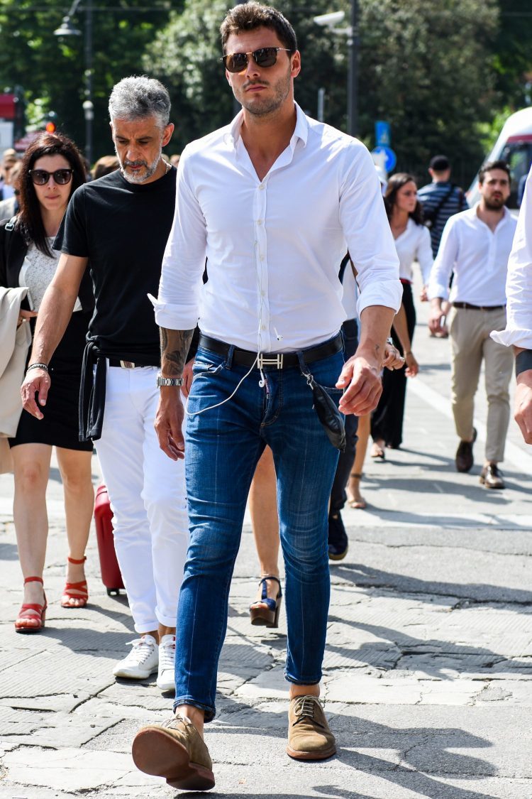 Derby Men  Keep it classic with a white t-shirt, ice wash denim