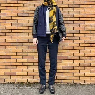 Yellow Plaid Scarf Outfits For Men: 