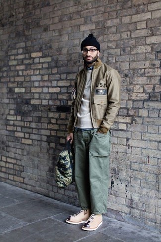 Olive Camouflage Canvas Tote Bag Outfits For Men: 