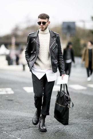 White Knit Turtleneck Fall Outfits For Men: 