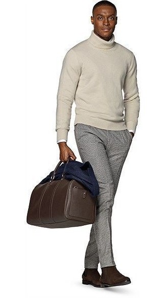 White Long Sleeve Shirt with Grey Wool Dress Pants Outfits For Men: 