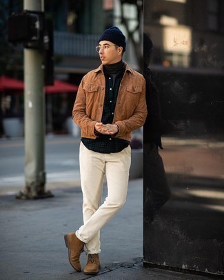 Tobacco Suede Shirt Jacket Chill Weather Outfits For Men: 