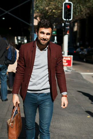Red Wool Blazer Outfits For Men: 