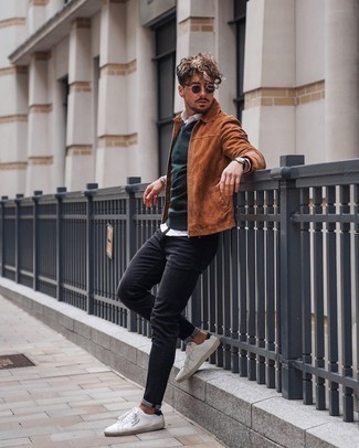 Brown Suede Harrington Jacket Outfits: 