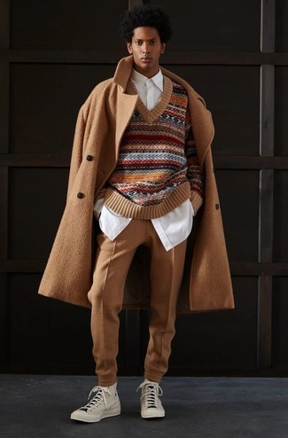 Camel Overcoat Casual Outfits: 