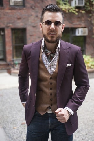 Grey Print Silk Scarf Outfits For Men: 