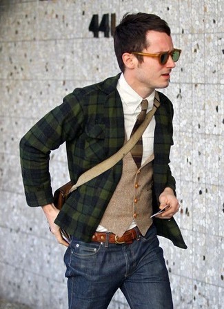 Dark Brown Horizontal Striped Tie Outfits For Men: 