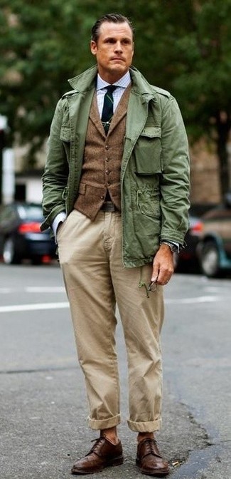 Green Military Jacket Outfits For Men: 